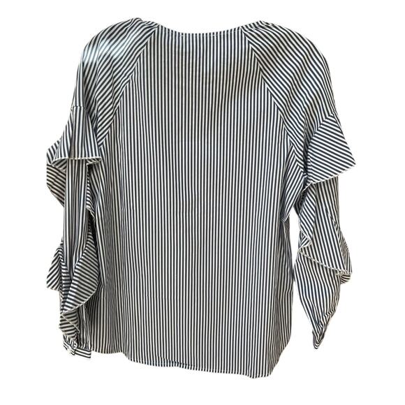7 For All Mankind Striped Ruffle Long Sleeve Blouse Coastal Hamptons Small 7FAM - Picture 3 of 11